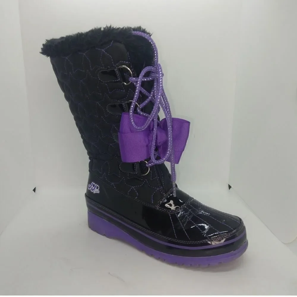 JoJo Siwa Girls Pre-owned Black & Purple All Weather Boots w/Bow Tie - sz. 4